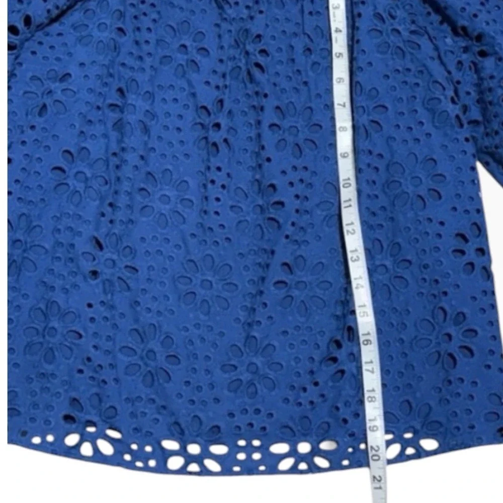 Lilly Pulitzer Women Blue Eyelet Embroidered Puff Sleeve Square Neck Top Size M